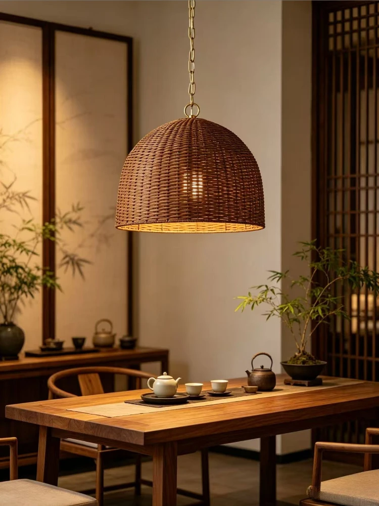 American retro restaurant pendant light, study decoration, bedroom light, rattan weaving, homestay, tea room lighting