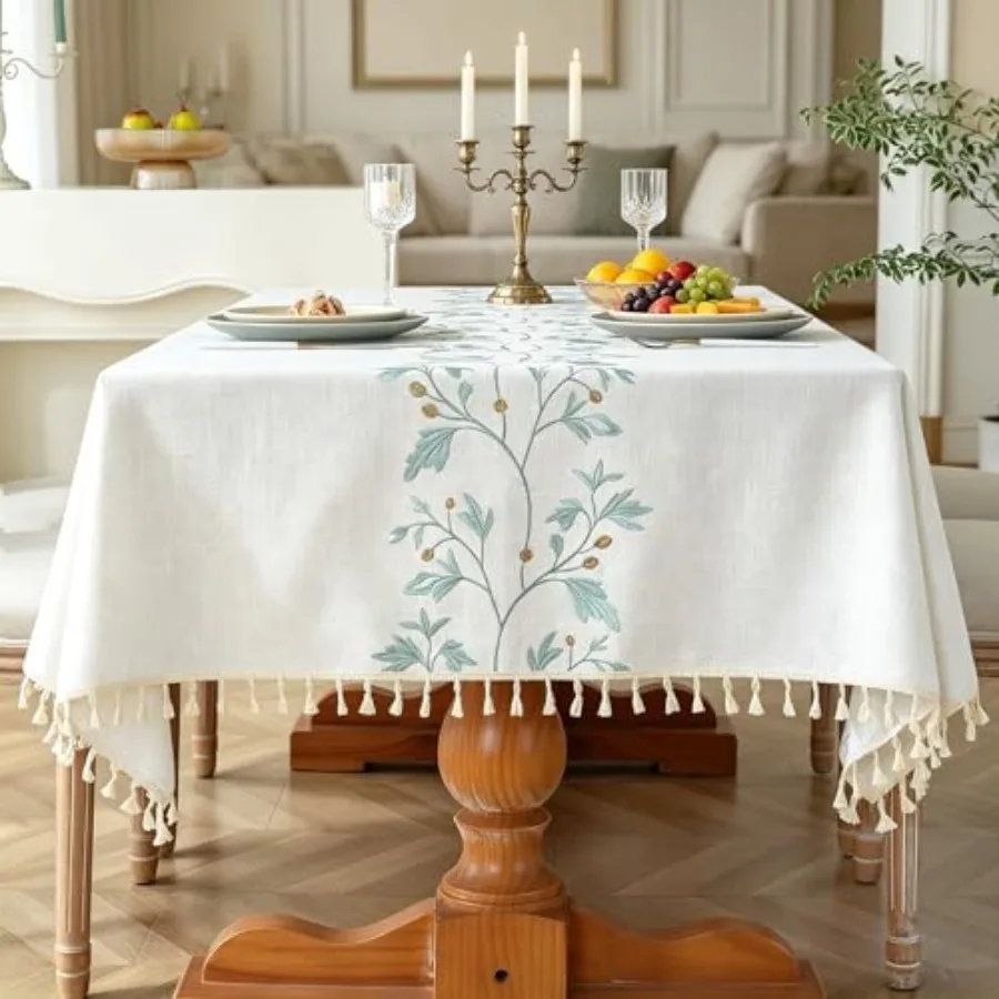 

Cotton Linen Spring Tablecloth for Dining Waterproof Rustic Farmhouse Kitchen Rectangle Table Cloth Coffee Table Cover Beige Co
