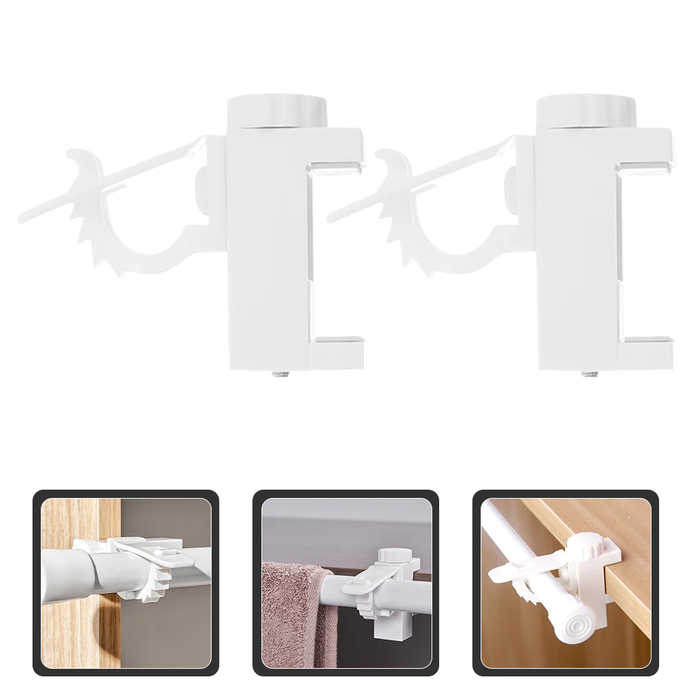 2 Pcs Clip-On Rod Bracket Hook No Drill Curtain Hangers Rods Holders Nail Free Abs for Closet Support