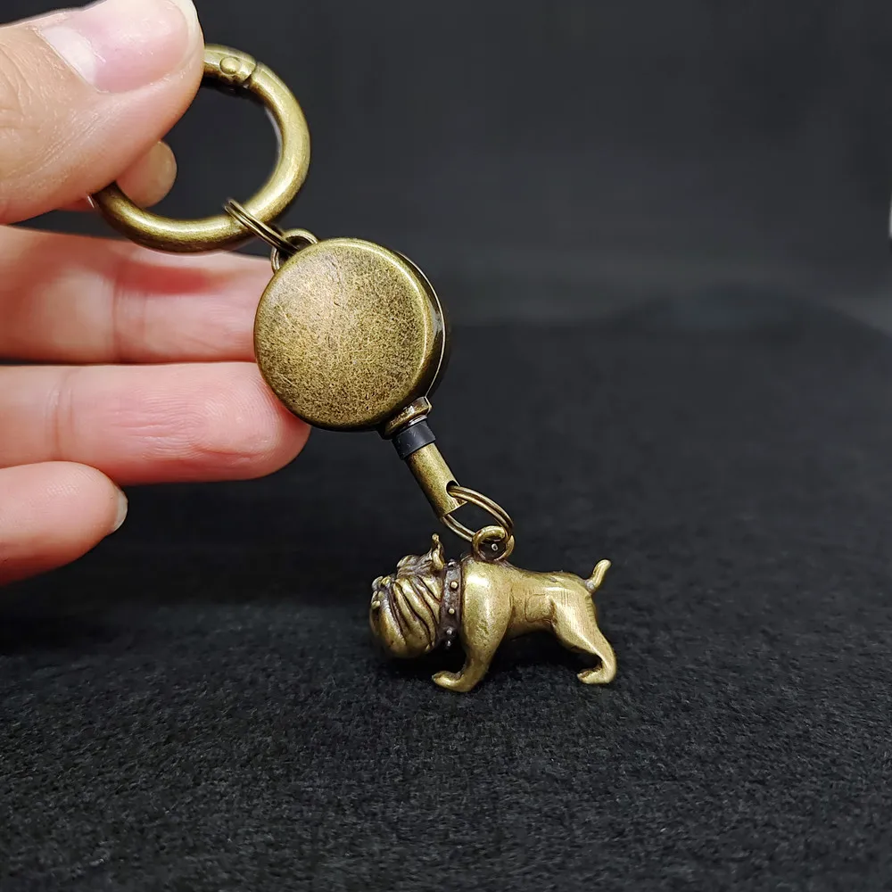 Brass Bully dogs Key Chains Scalable Keyring Puppy statue Car KeyChain Vintage style Cute and funny Animal Keychain Accessories