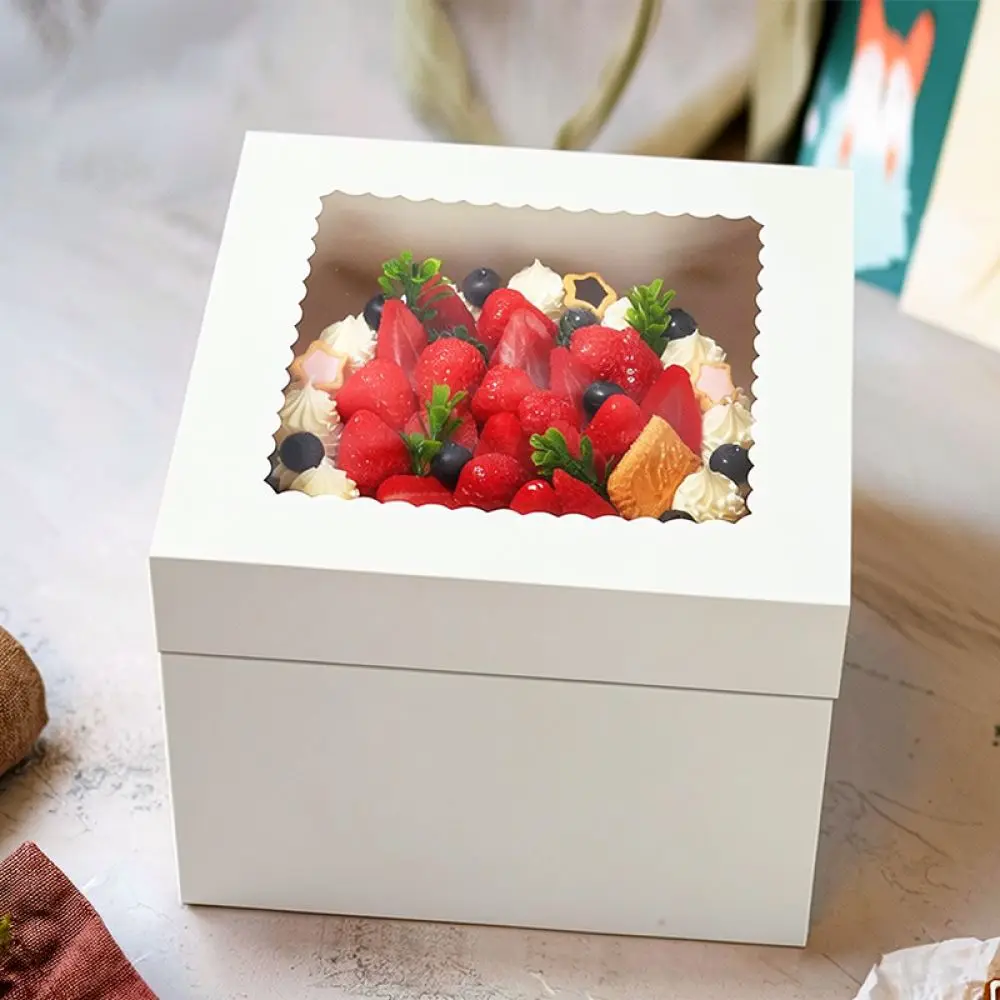 Professional White Cardboard Cake Packaging Box Transparent Window Pastry Holder Bakery Container For Maileson