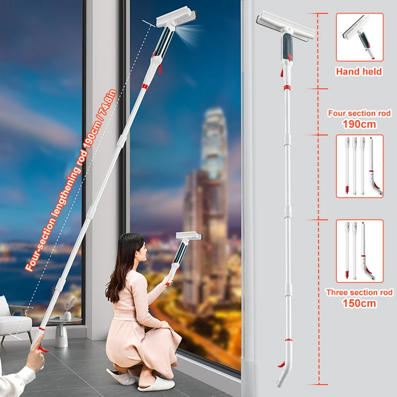 Window Cleaning Brush Glass Wiper for Bathroom Mirror Long Handle Brush Window Cleaner with Water Collection Home Cleaning Tools