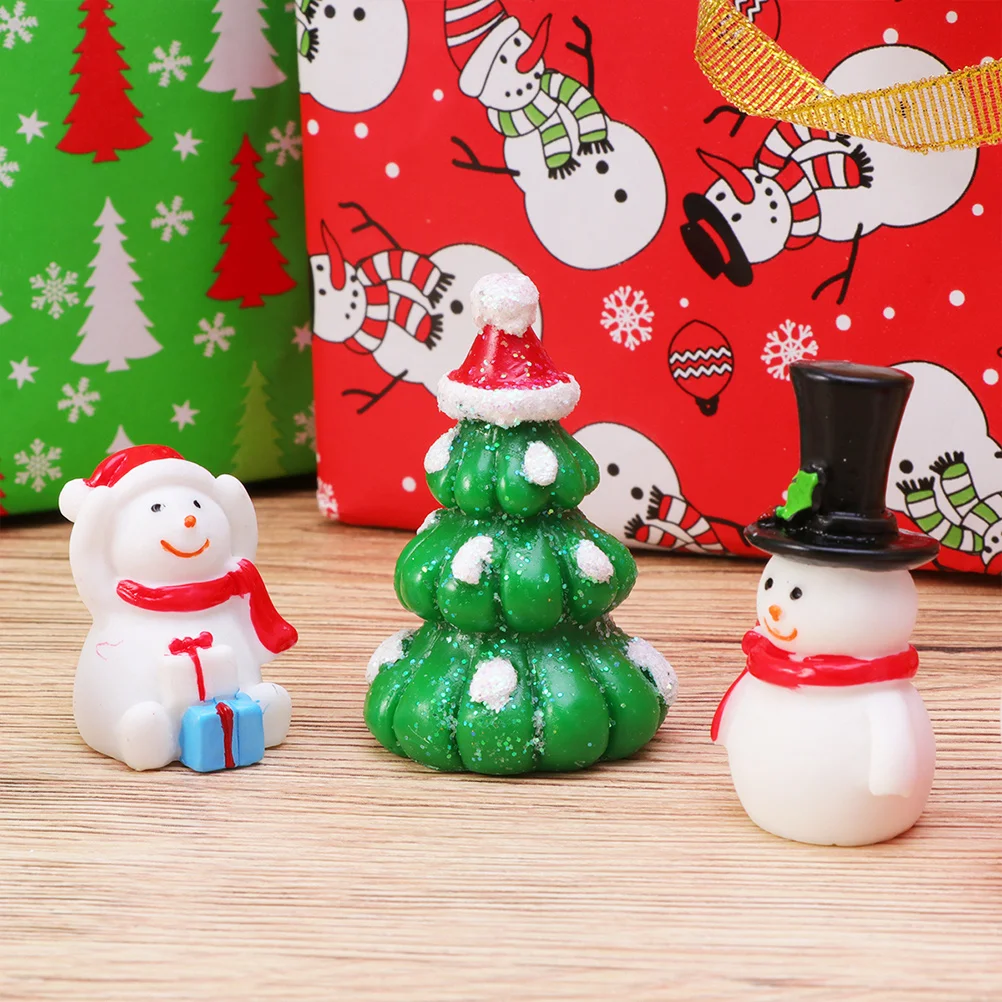 

8Pcs Miniature Resin Christmas Microlandscape Decor Snowman Santa Elk Tree Desktop Resin Craft Decoration