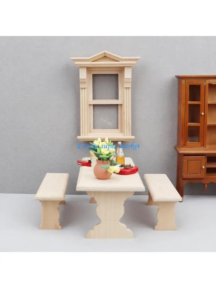 

090B 1/12 Miniature Table And Chair Set Handcrafts Doll House Furniture Decors