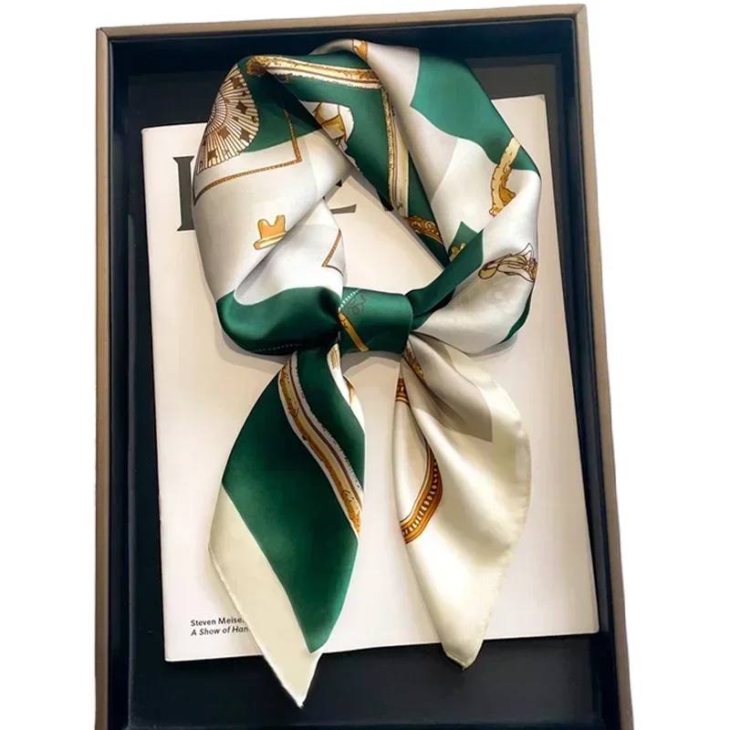 Luxuriöses Design Bedruckter Seidenschal für Damen Weicher Satin Pferdehaarband Halstuch Büro Hijab Stirnband Foulard Taschenbänder Geschenk