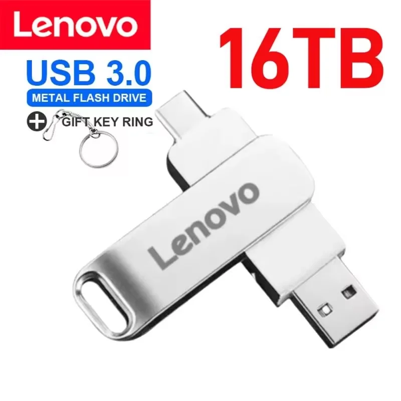 

Lenovo 16TB 3.0 USB-накопитель Металлический высокоскоростной флэш-накопитель 2 ТБ 128 ГБ Водонепроницаемый USB-накопитель Type-C для компьютерных устройств