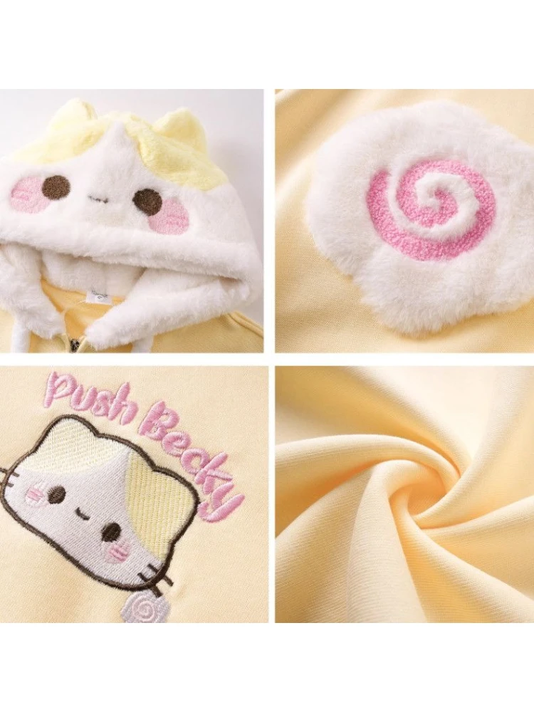 Japanese Kawaii Autumn Hoodies Long Sleeve Pretty Sweet Cartoon Embroidery Coats Harajuku Lovely Loose Lint Sweatshirts 2025 New