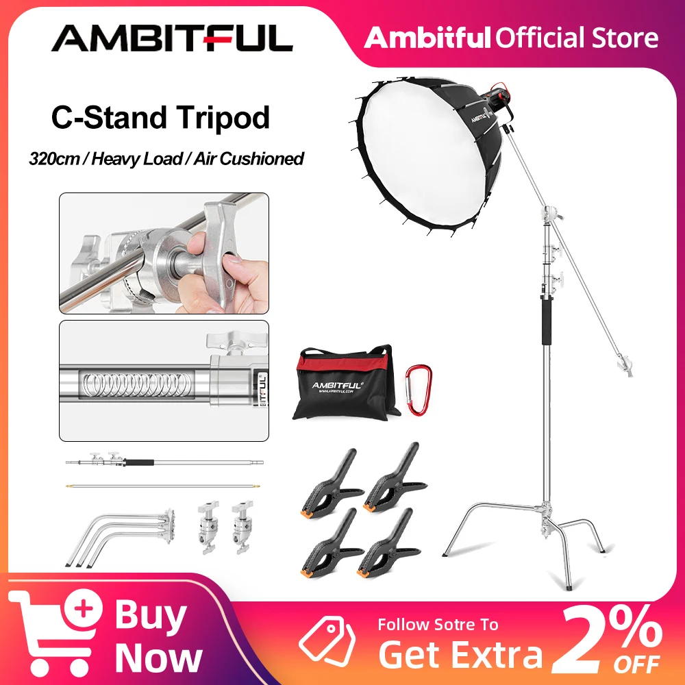 

AMBITFUL 3.2M Magic Leg C-Stand Photography Heavy Duty Tripod Foldable Light Stand For Spot Light Softbox Strobe Flag Reflector
