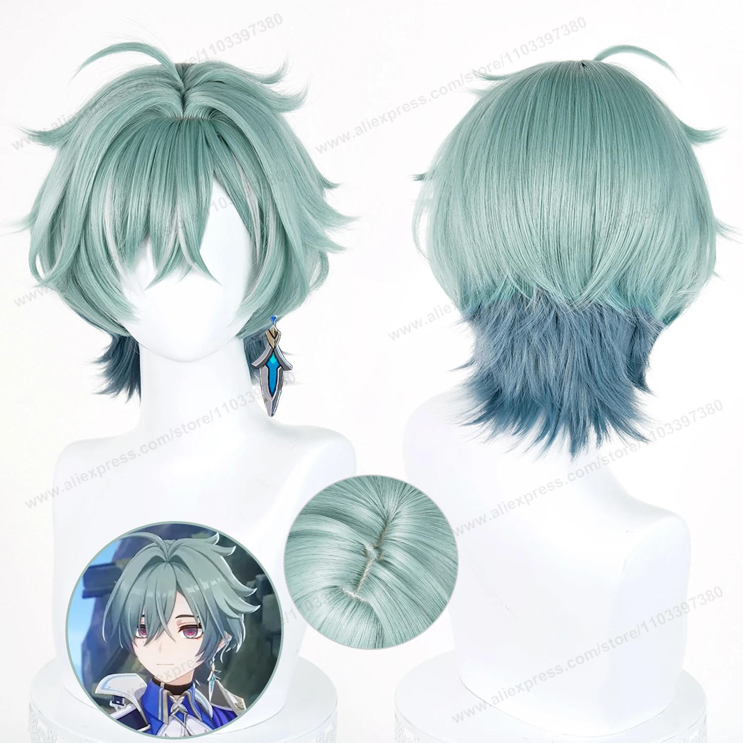 Image of Lohen Cosplay-Perücke, 35 cm, kurze grüne Herrenperücken, Anime-Cosplay-Perücke, Halloween, hitzebeständiges Kunsthaar