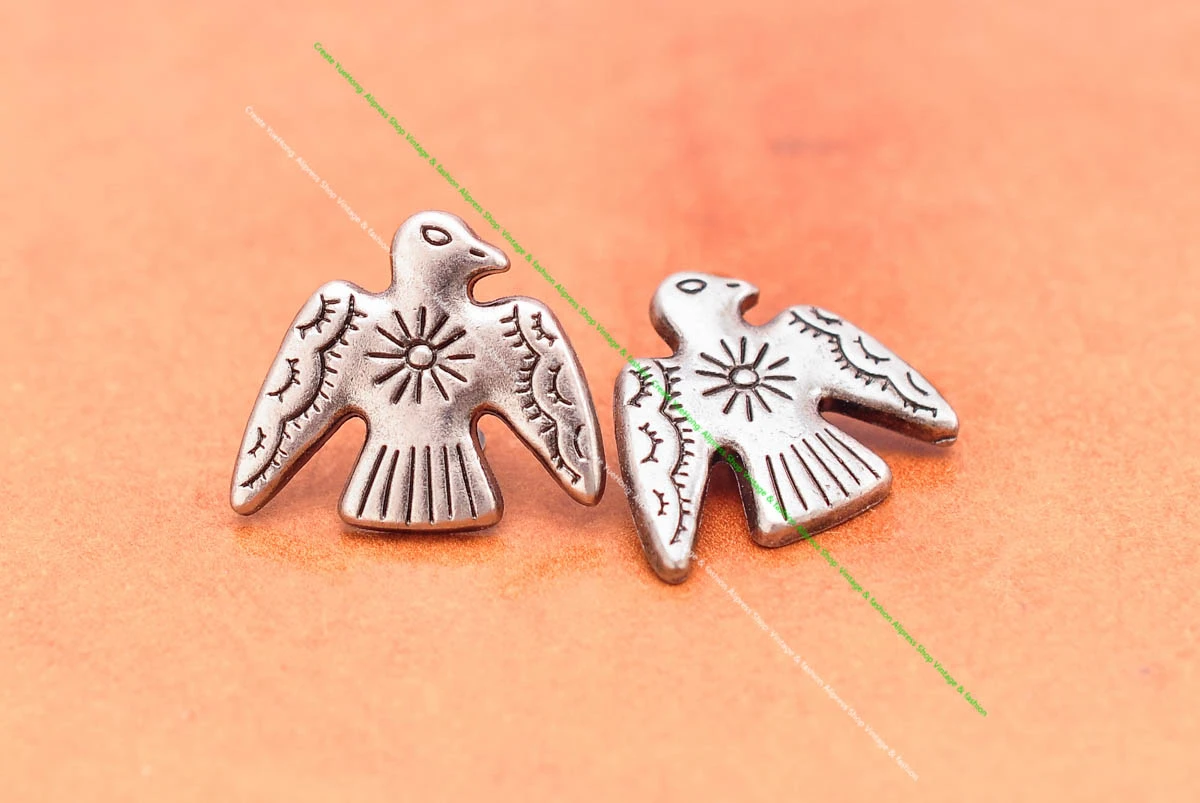 20 Stück 24*21mm Vintage Silber Original Ethno Südost Indische Kunst Sonne Donner Vögel Lederhandwerk Gürtel Schmuck Concho Screwback – Detail 5