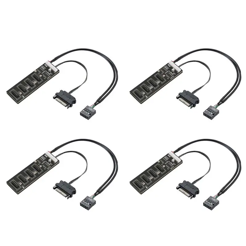 Exquisite-4X 9Pin USB Header Splitter With SATA Power Cable, Internal USB Hub Extension USB 2.0 Splitter Connector For Motherboa