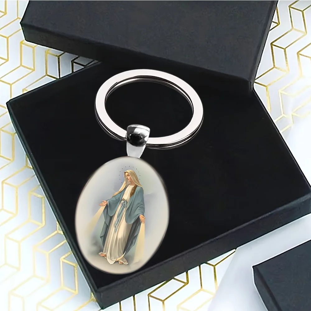 Fashion Vintage Style Virgin Mary Pattern Transparent Key Ring for Men, Perfect Gift for Family Member Anniversary Party Gifts,