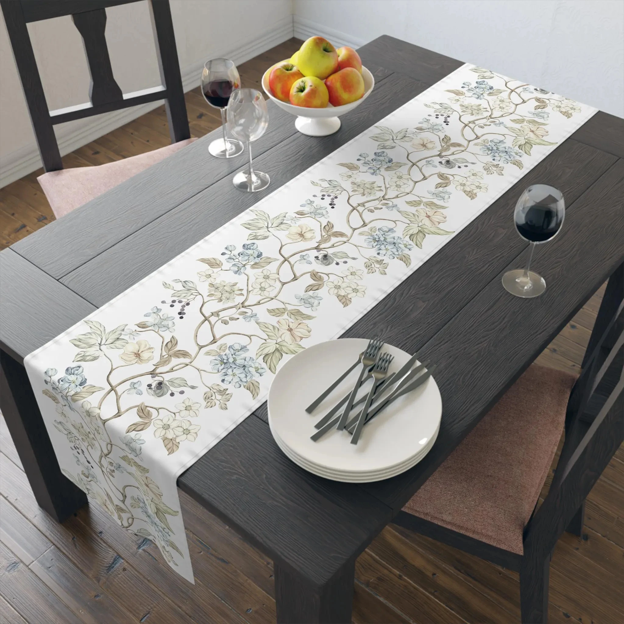 1 Stück Oster-Frühlings-Tischläufer mit französischem Blumenrankenmuster – Leinen, 2D-bedruckt, Dekoration für Esstisch, Küche, Teeparty & Einweihungsfeier