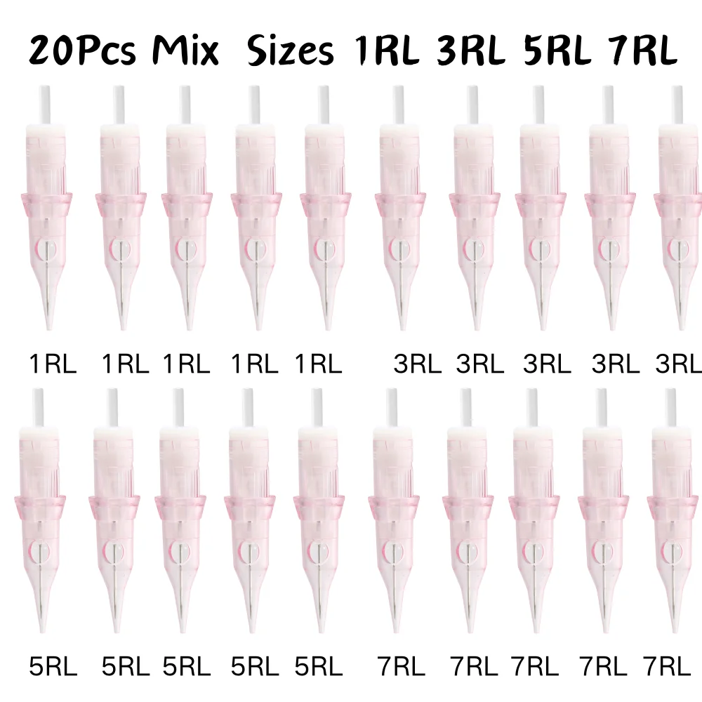 20pcs Mixed Sizes 1RL 3RL 5RL 7RL Disposable Tattoo Needles Purple/Grey/Pink/Blue/Red Cartridge For Tattoo Artists