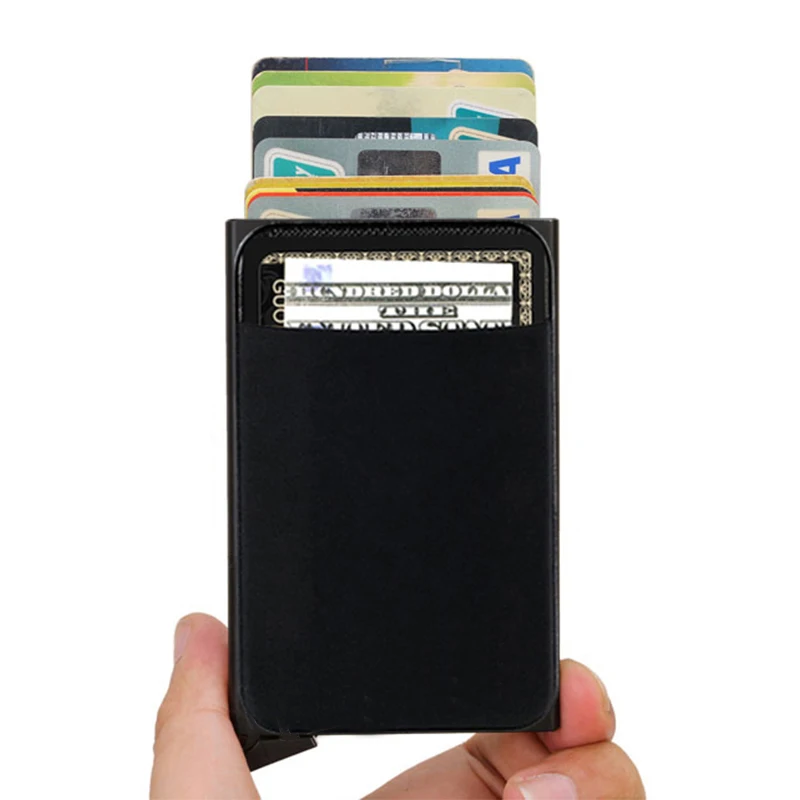 Rfid Double Metal Case Card Holder Men Wallets Anti Rfid Blocking Male Short Pop Up Magic Smart Wallet Small Minimalist Walet