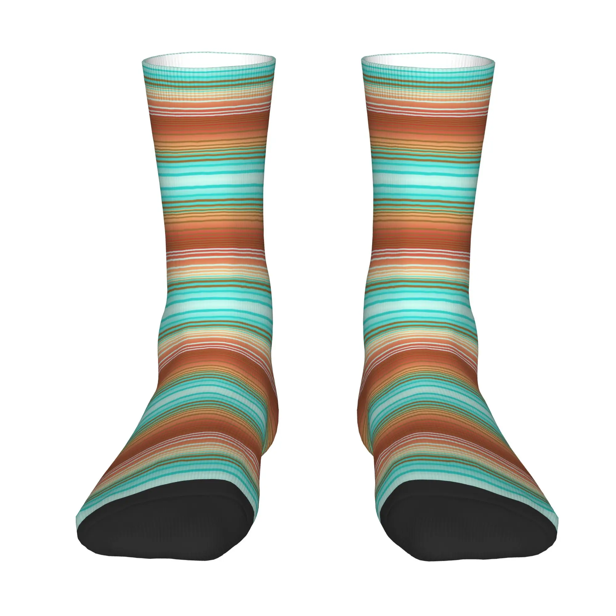 Custom Colorful Southwestern Stripes Pattern Western Prints Men's Crew Socks Unisex Cool Spring Summer Autumn Winter Dress Socks