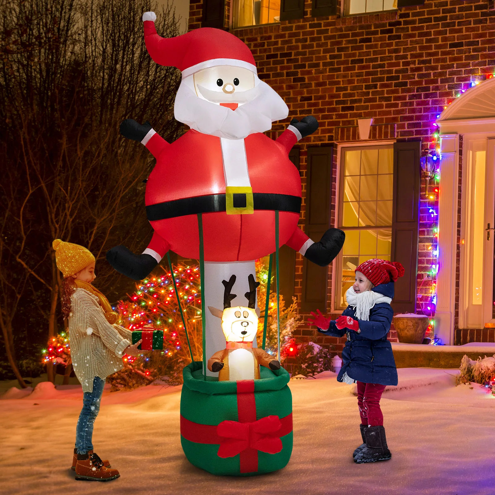 8 Ft Opblaasbare Santa Claus & Rendieren Gigantische Heteluchtballon Met Ledlampen