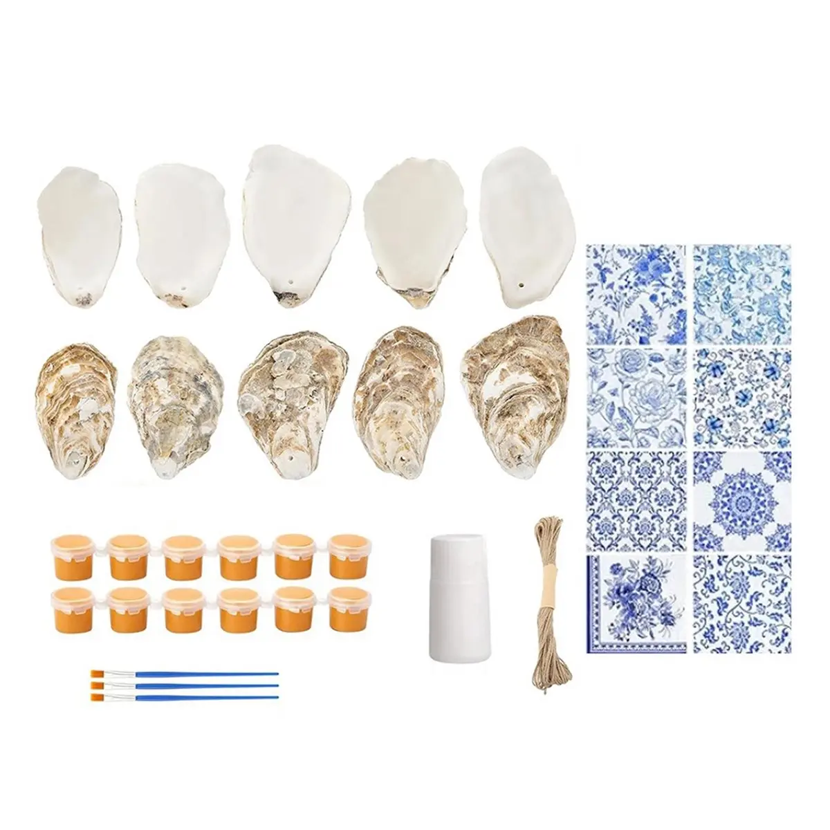 DT38 12 Set Beach Oyster Shells for Crafts 4-5 Inch Large Seashells with Holes for Crafting Summer Flat Oyster Shell Kits