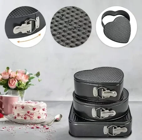 3 Pcs/Set Non-Stick Metal Baking Cake Mold with Lock Divice Removable Bottom Bake Mould Cake Pan Bakeware Pan Baking Accessories