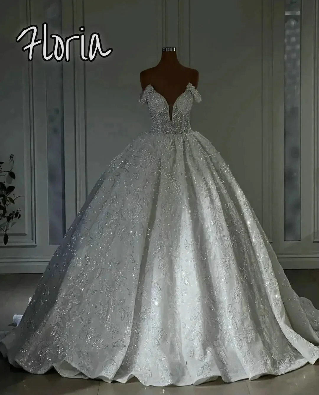 

Dubai Sparkly Off the Shoulder Wedding Dresses Vestidos De Novia Luxury Pearls Beaded Bridal Wedding Gowns Custom Made Handmade