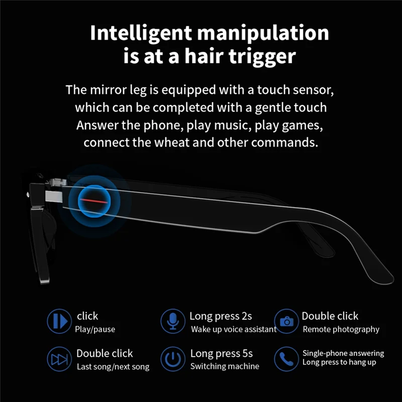 

Ведущие беспроводные очки Bluetooth 5.0 с наушниками Громкая связь Музыкальная фотография Черный + Прозрачный D ПК + CTA + TR90 + нейлон