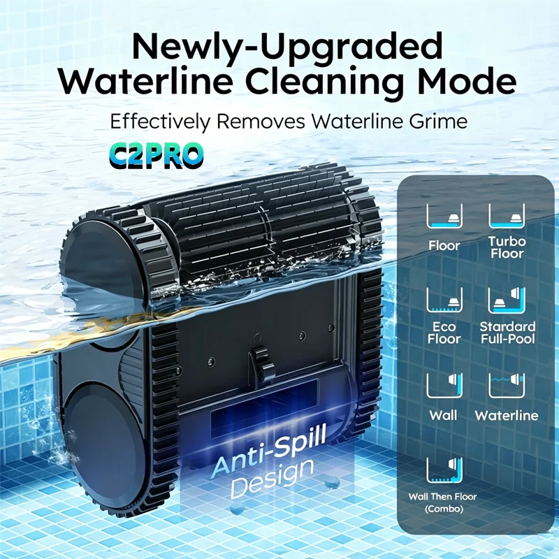 

WYBOT C2PRO Pool Robotic Cleaner Pool Robots Floors and Walls with Dual-layer Filtratie 3H Working Time Up to 150㎡ App Control