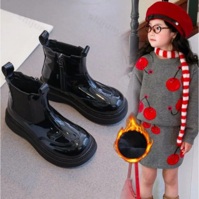 

Детские кожаные ботинки, детские ботильоны, нескользящие осенние ботинки 2023, удобные уличные ботинки челси на платформе и молнии для мальчиков и девочек