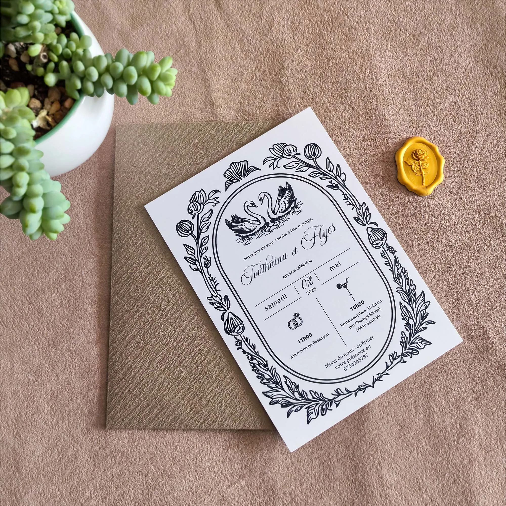 

Wedding Invitation Custom Text Design With Elegant Envelope Wax Seal, Thank You Cards, Card FreeDesign Services