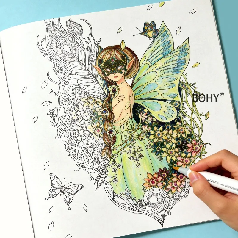 A Book of Adult Stress Relief Coloring Picture Book,include Themes As Forest Elves/flower Fairy Girls/toucans/teapots, 24 Pages