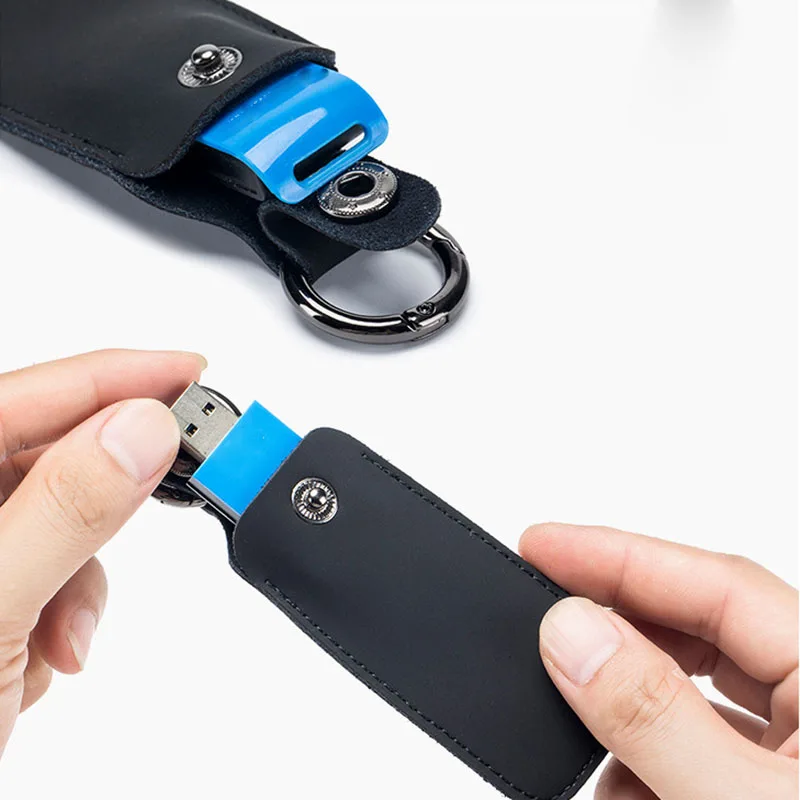 Leather USB Storage Protective Cover Keyring USB Flash Drive Cover Anti-loss Car Keychain Case for Shield Access Card Sleeve