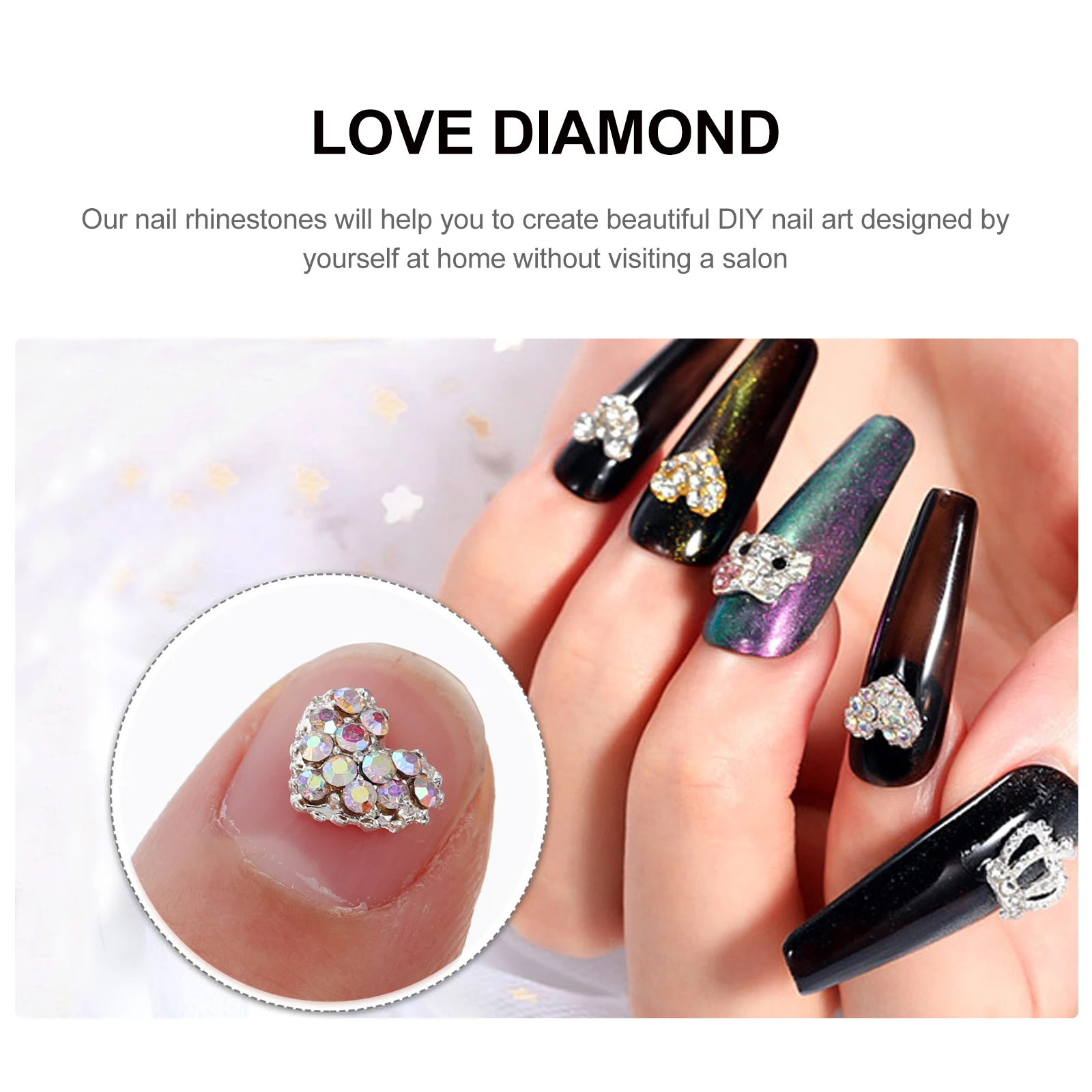 เพชรติดเล็บรูปหัวใจ 20 ชิ้น อุปกรณ์ตกแต่งเล็บสำหรับทำเล็บ DIY ชาร์มติดเล็บแบบกลิตเตอร์ สติ๊กเกอร์รูปหัวใจ 3 มิติ