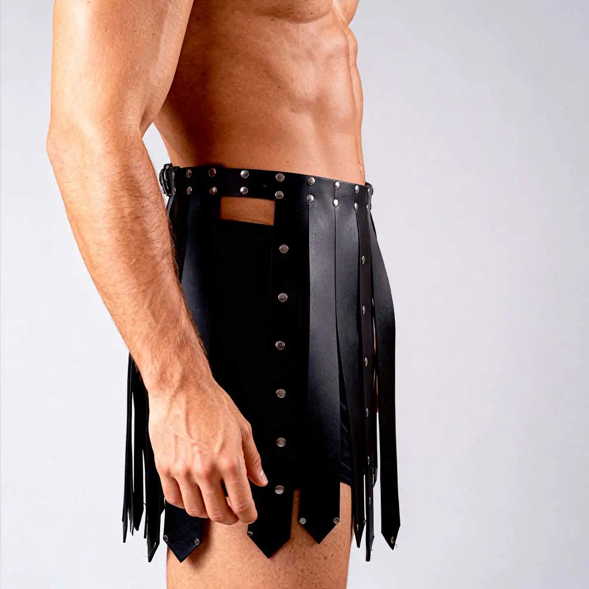 Punk Leder Körperkette Punk Leder Taillenkette Punk Taillengürtel Damen Schwarzer Punk Steampunk Gothic PU-Leder Nieten-Römer-Gladiator-Kiltrock für Männer, Verstellbares Cosplay-Outfit-Zubehör für Rave – Detail 5
