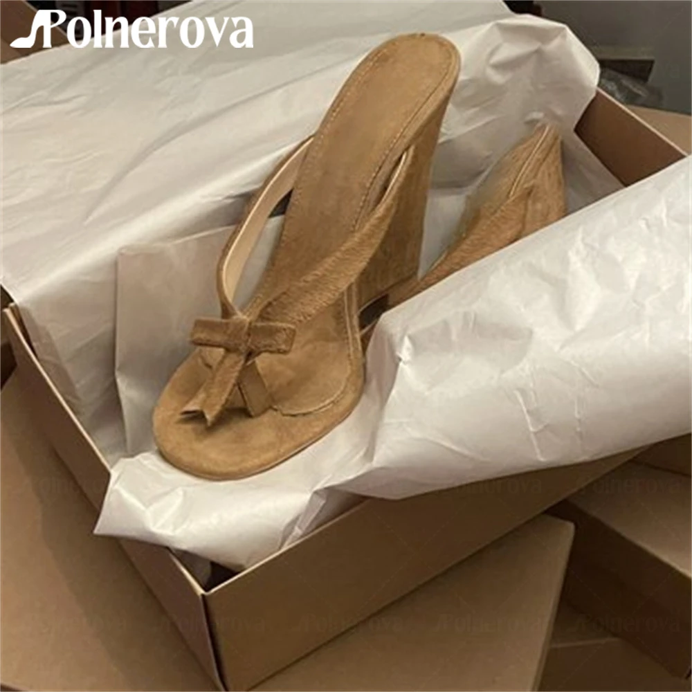 

Suede Wedge Slippers Cute Bow Flip Flops Concise Fashion Style Handmade Slippers for Women Customizable Multi-color Slippers