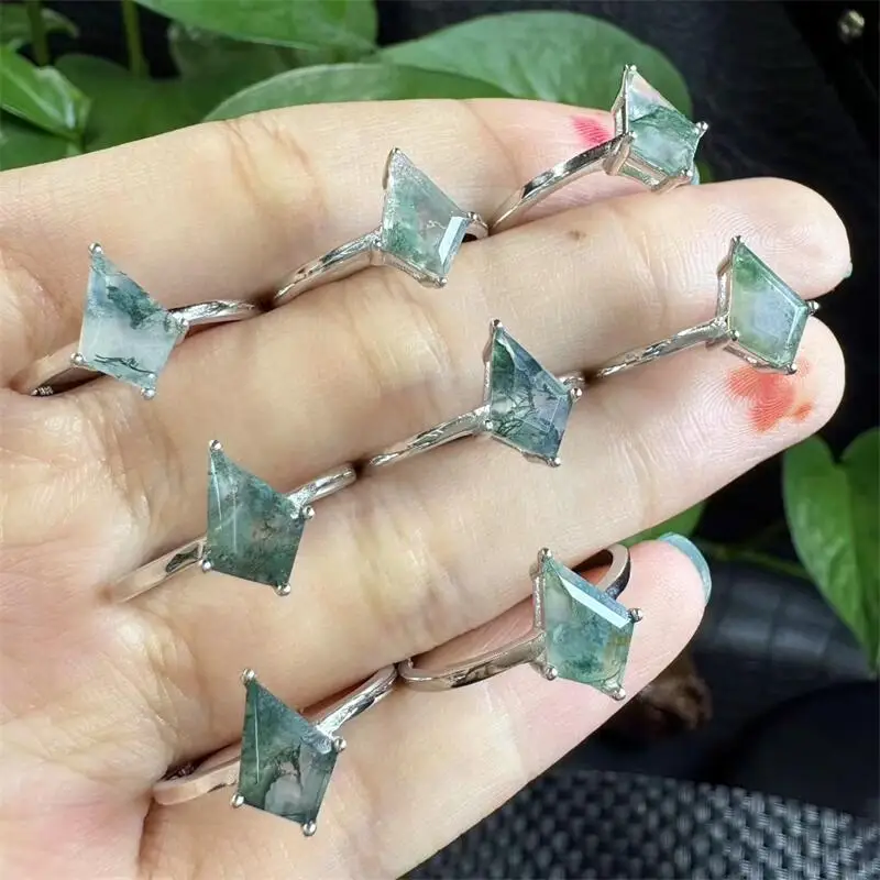 

Natural Moss Agate Rhombus Ring Healing Reiki Jewelry Accessories Energy Lucky Fashion Holiday Gift 1pcs