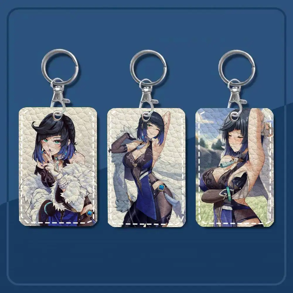 Yelan Genshin Impact Card Case Keychain Access Card Bag Key Tag Ring Leather Card Holder Key Ring Access