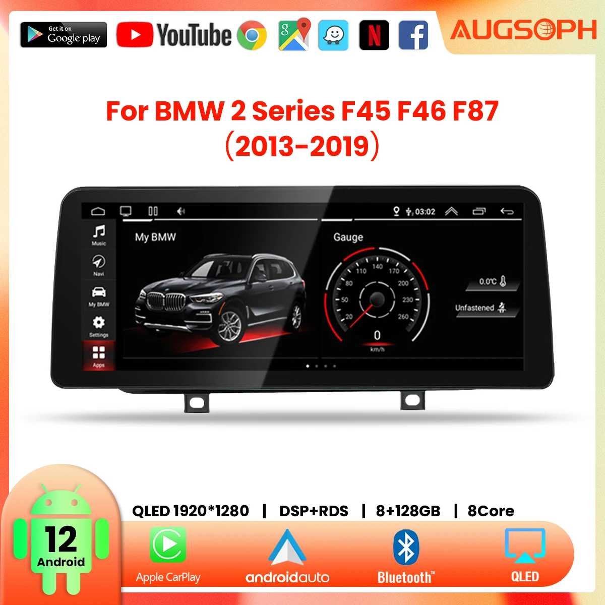 

Android 12 Car Radio for BMW 2 Series F45 F46 F87 2013-2019, 12.3" QLED 8 Core Multimedia Stereo Player with 4G Carplay & GPS