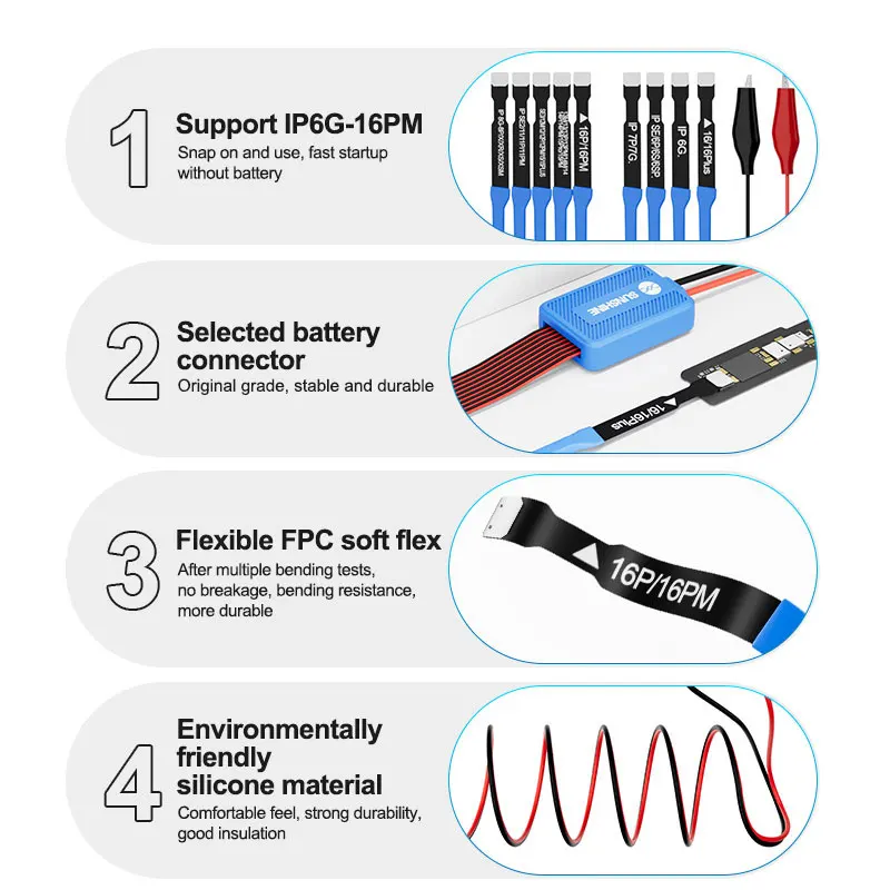 SUNSHINE SS-905K IP6G-16PM Series Silicone Power Cable Flexible FPC Soft Flex  Battery-free, Fast Power on ,Repair Tools