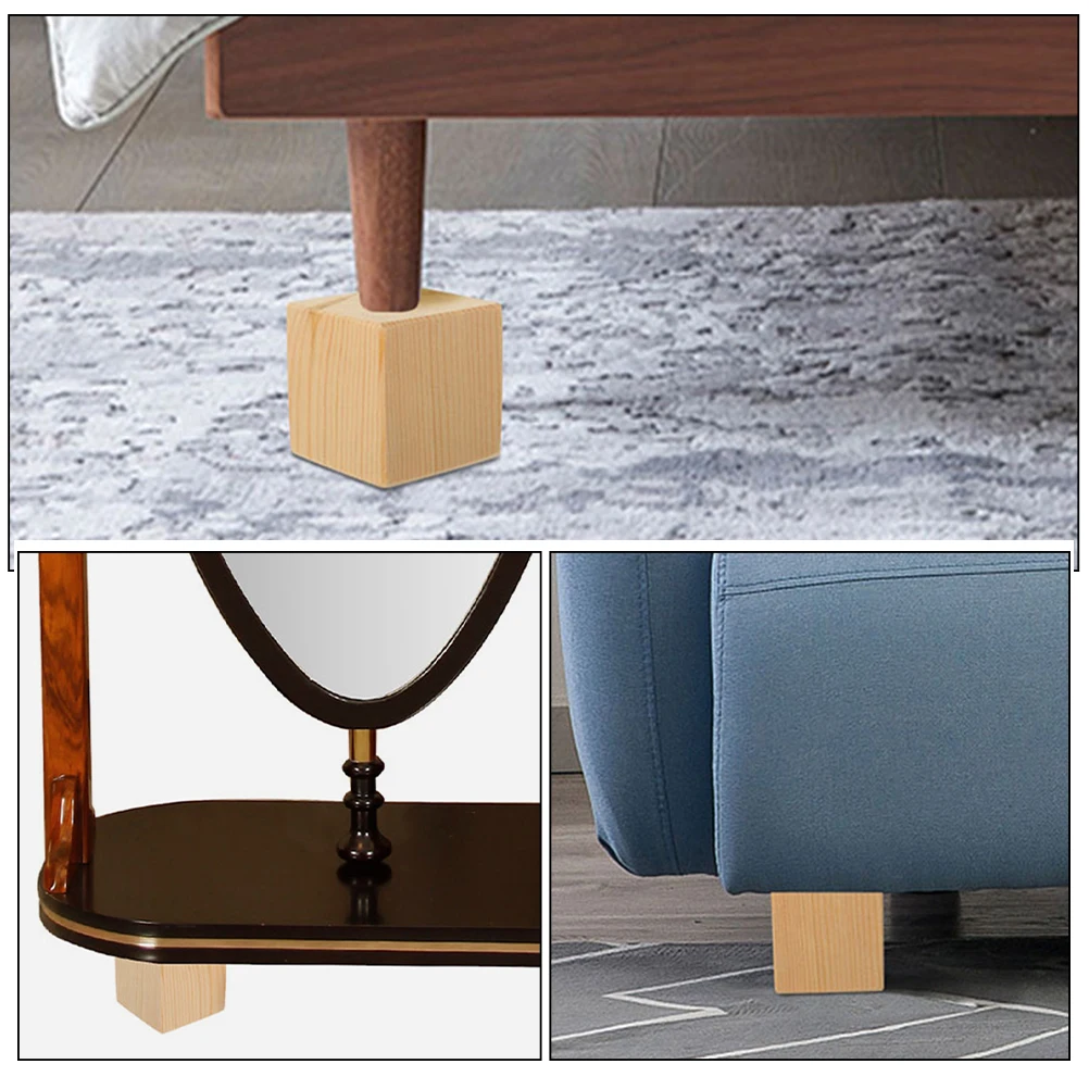 

4 Pcs Heightening Block Chair Risers Bed Feet Pad Universal Desk Raisers Blocks Lifts Heavy Duty Wood