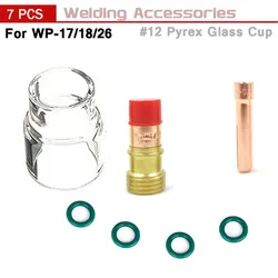 Chalumeau à souder TIG, lentille à gaz, verre #12, Kit d'embouts de Contact pour pièces d'outils WP-17/WP18 WP26, tasse résistante à la chaleur, 7 pièces