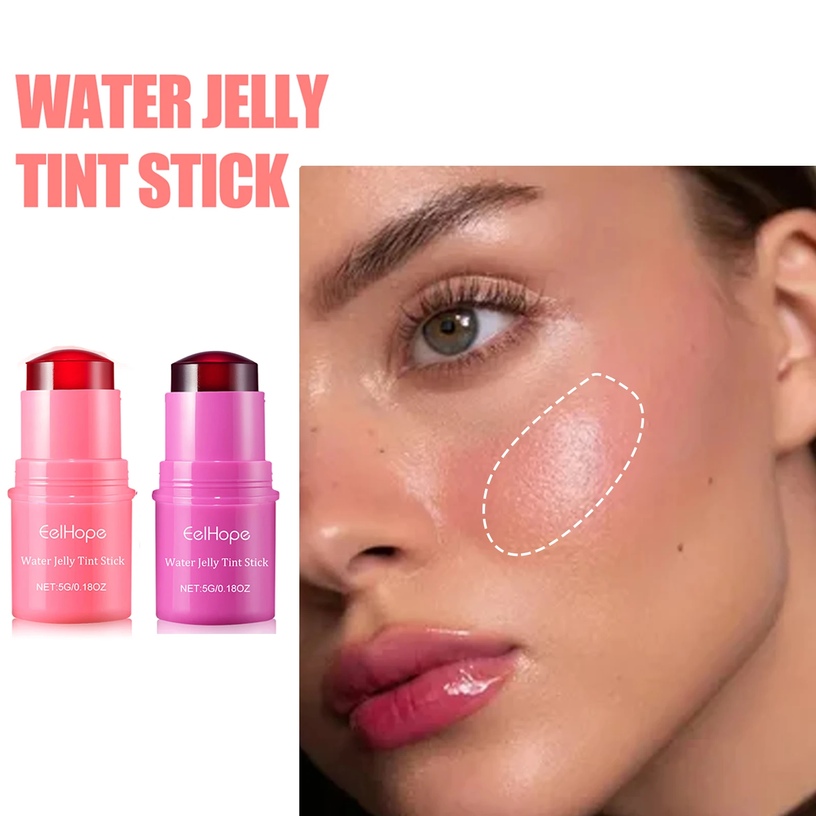 

3 In1 Cheek Lip Eye Blush Stick Moisturizing Brightening Water Jelly Tint Matte Contour Long Lasting for Daily Makeup All Skin