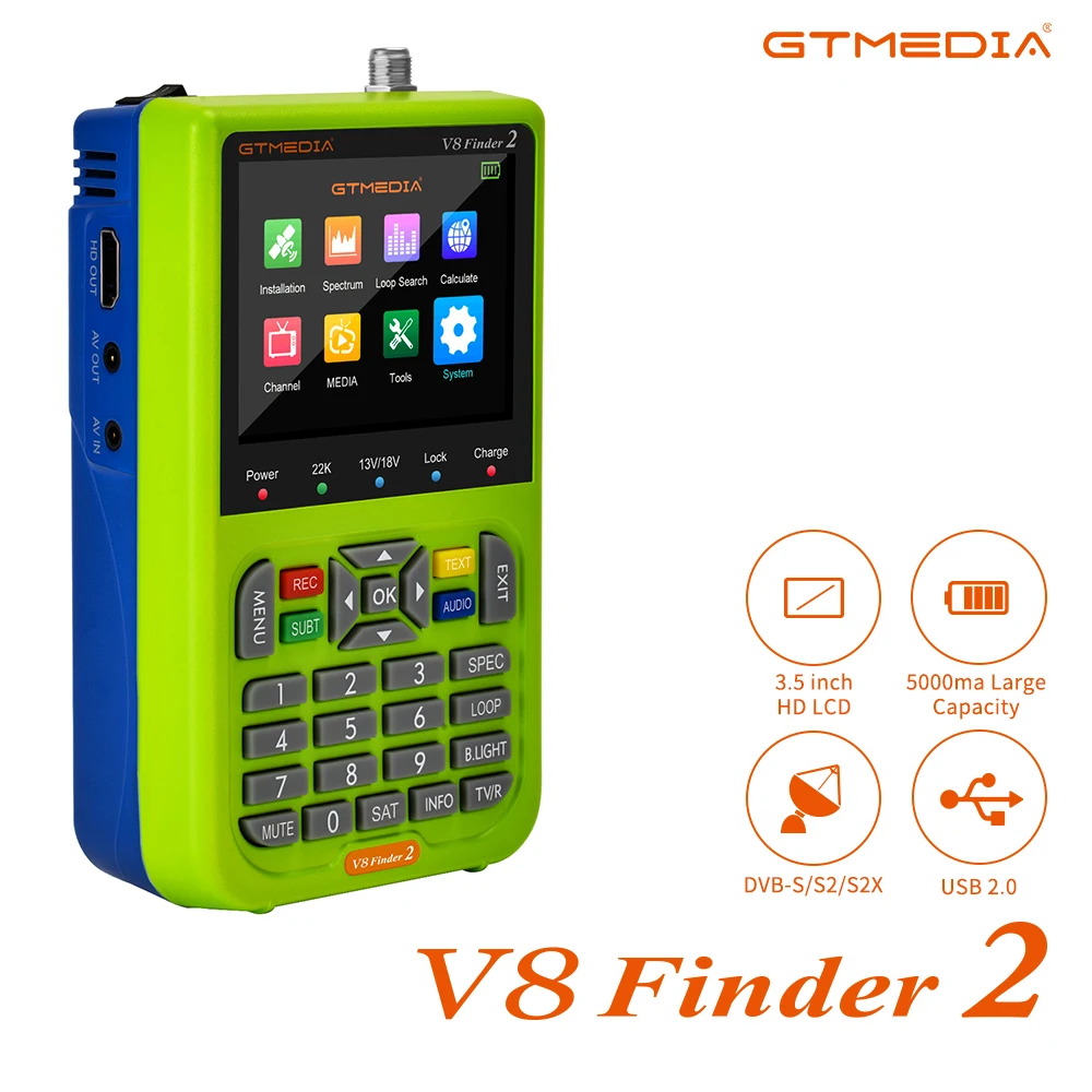 GTMEDIA V8 Finder 2 Digital Satellite Signal Finder DVB-S/S2/S2X 1080P HD H.265 V8 Finder2 TV Satfinder Better Than Finder Meter