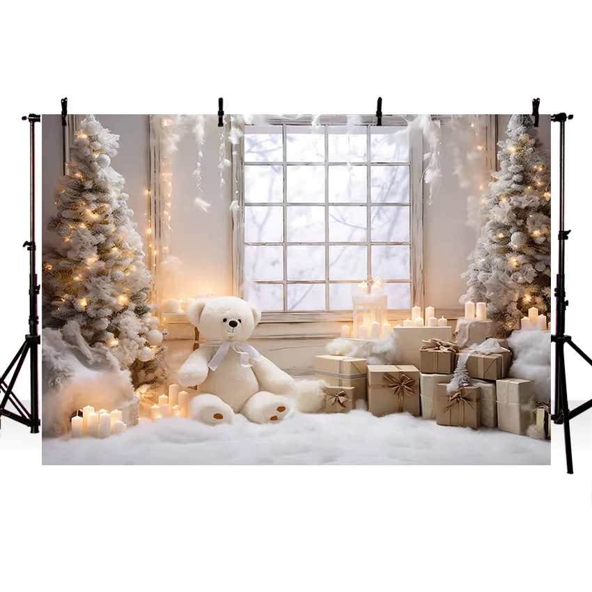 Mehofond-Fond de photographie de Noël d'hiver, fenêtre de Noël, paillettes de neige, fête de Noël, décor de portrait de famille pour enfants, studio de toile de fond photo