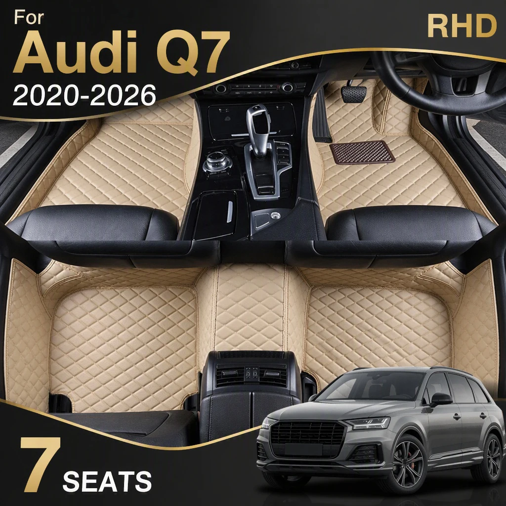 RHD Car Floor Mat For 7 Seater Audi Q7 2020-2026 Custom Leather Carpet Car Accessories Car Interior Decor Styling