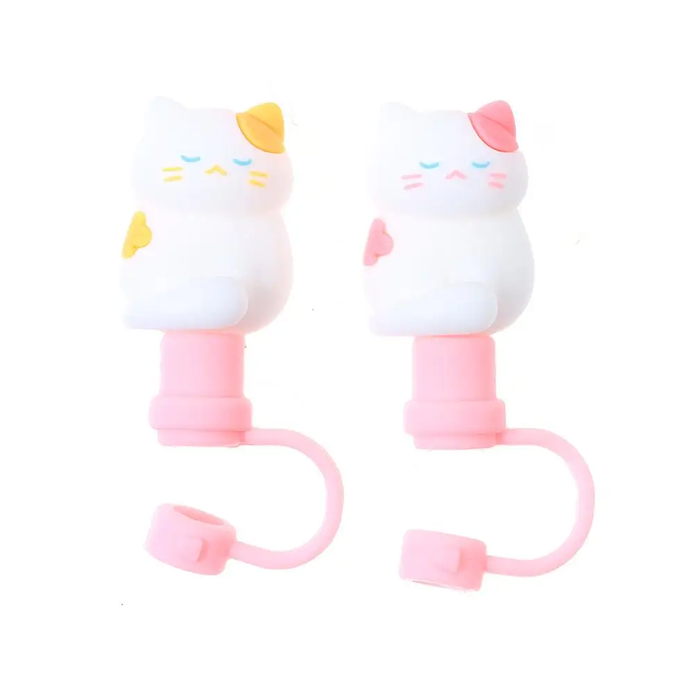 Cartoon Cat Drinking Dust Cap Silicone Straw Cover Splashproof Straw Lid Reusable Drinking Straw Tips Lids Straw Stopper Bottle