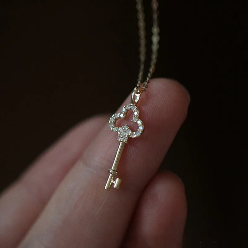 

Натуральное 14-каратное золото, стерлинговое серебро 925 пробы, подвеска в форме ключа, ожерелья для женщин, расшитое блестящими бриллиантами, инкрустированное шикарным модным колье