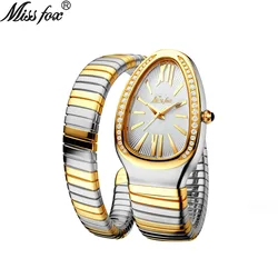 Miss Fox Brand Bracelet Watch for Women Ladies Luxury Fashion Waterproof Gold Snake Shape Quartz Wrist Watches Clock Reloj Mujer