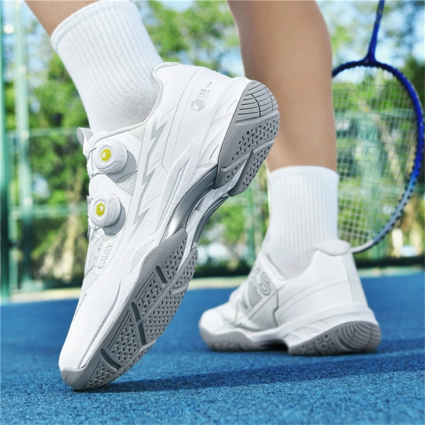 Tennis & Pickleball Shoes for Men/Women - Double Rotation Buckle, Lightweight, Elastic, Versatile Training Badminton Sneakers