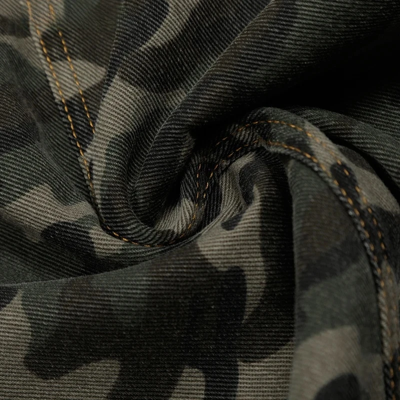 【Mirrordust】Camuflagem cimitarra exército verde calças dos homens emendados retro high street solto perna larga denim calças ao ar livre homem