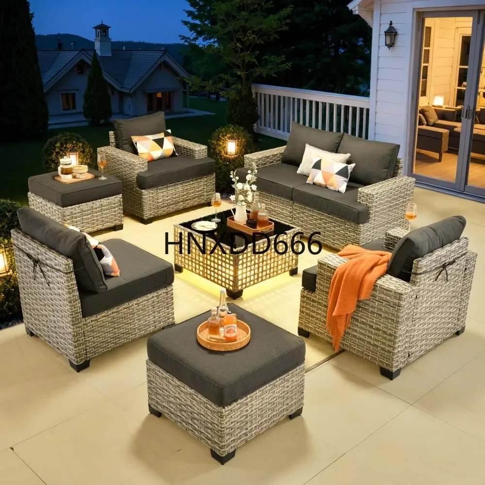 8 Piece Patio Sectional Furniture, Rattan Wicker Coversation Couch Set,  Outdoor Sofa Set