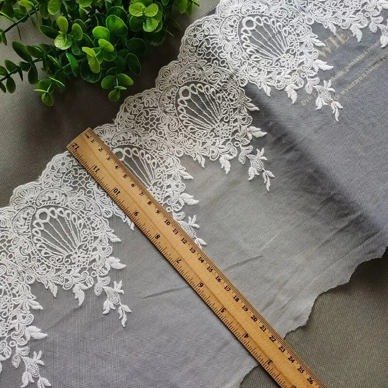 22CM Wide Luxury White Cotton Embroidered Fabric Fringe Lace Edge Trim Wedding Dress Collar Neckline Apparel DIY Sewing Decor